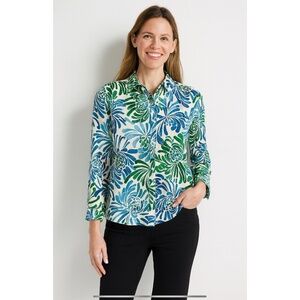 J MCLAUGHLIN LOIS SHIRT MODERN PETALS BUTTON FRONT COTTON SPANDEX CLASSIC S
